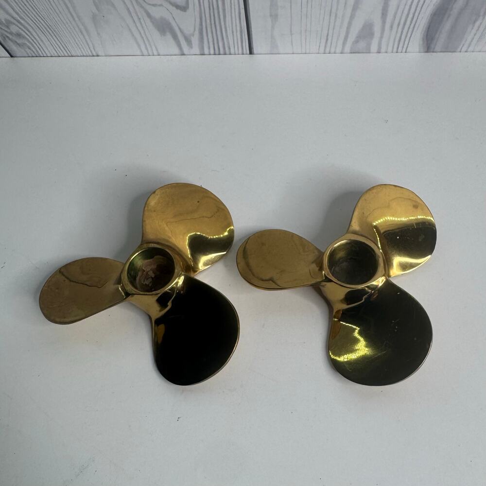 RARE Vintage of Solid Brass Nautical Propeller Candle Holders 1980s Nautical
